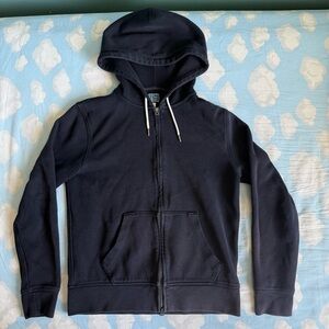 J.Crew 100% Cotton French Rib Full Zip Hoodie in Navy Blue